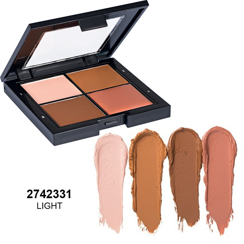 Палетка для контуринга Flormar Light 2742331 Контуринг в последние годы актуален и востребован. С его помощью можно ненавязчиво подчеркнуть достоинства лица и мягко скрыть возможные несовершенства. А можно полностью «перекроить» лицо до неузнаваемости, заострив, например, скулы или сузив овал лица. В таких творческих экспериментах незаменима будет палетка для контуринга CONTOUR PALETTE от известного турецкого бренда FLORMAR. 

сочетающиеся между собой 4 различных оттенка помогут сгладить несовершенства кожи, делая    контур лица более рельефным и выразительным
кремовая, бархатистая текстура каждого оттенка придает естественное сияние и обеспечивает стойкое покрытие
палетка состоит из корректора, 2-х оттенков тонального крема и румян
масло жожоба смягчает и успокаивает кожу

КАК ПОЛЬЗОВАТЬСЯ ПАЛЕТКОЙ:

ШАГ 1:
Нанести оттенок 1 на середину лба, продолжить линию до кончика носа и завершить на подбородке. Также этот оттенок нанести под глаза и линию бровей.

ШАГ 2:
Оттенок 2 нанести толстой линией на лобовую часть лица, следуя вдоль линии роста волос. Также этот оттенок нанести тонкой линией вдоль линии скул.

ШАГ 3:
Оттенок 3 нанести тонкой линией поверх оттенка 2 на лобовой части лица и на скулы параллельно оттенку 2. Оттенок 3 также может быть использован в качестве тонкой линии на нижней части подбородка вдоль контура лица.

ШАГ 4:
Оттенок 4 ( румяна )  нанести на скулы  поверх  оттенка 2. Хорошо растушевать все линии скульптурирования, начиная со светлых оттенков по направлению к темным.

Палетка для контурирования пригодится новичку и опытному визажисту. Прочная упаковка надежно защитит средства от влаги и возможных повреждений. Все, что вам нужно, это взять в руки кисть и начать творить! 