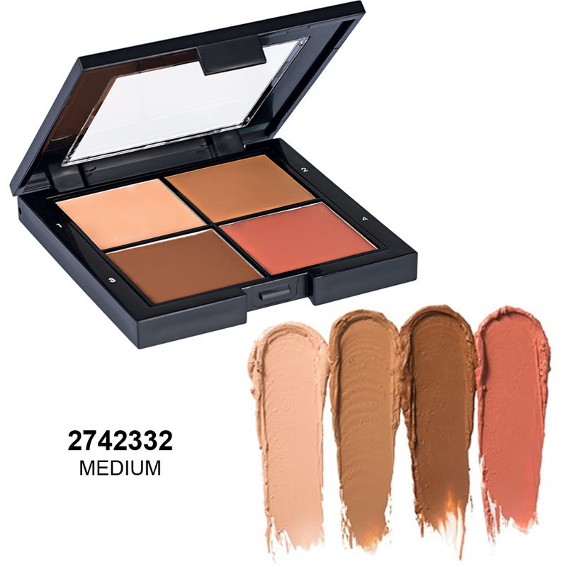 Палетка для контуринга Flormar Medium 2742332 Контуринг в последние годы актуален и востребован. С его помощью можно ненавязчиво подчеркнуть достоинства лица и мягко скрыть возможные несовершенства. А можно полностью «перекроить» лицо до неузнаваемости, заострив, например, скулы или сузив овал лица. В таких творческих экспериментах незаменима будет палетка для контуринга CONTOUR PALETTE от известного турецкого бренда FLORMAR. 

сочетающиеся между собой 4 различных оттенка помогут сгладить несовершенства кожи, делая    контур лица более рельефным и выразительным
кремовая, бархатистая текстура каждого оттенка придает естественное сияние и обеспечивает стойкое покрытие
палетка состоит из корректора, 2-х оттенков тонального крема и румян
масло жожоба смягчает и успокаивает кожу

КАК ПОЛЬЗОВАТЬСЯ ПАЛЕТКОЙ:

ШАГ 1:
Нанести оттенок 1 на середину лба, продолжить линию до кончика носа и завершить на подбородке. Также этот оттенок нанести под глаза и линию бровей.

ШАГ 2:
Оттенок 2 нанести толстой линией на лобовую часть лица, следуя вдоль линии роста волос. Также этот оттенок нанести тонкой линией вдоль линии скул.

ШАГ 3:
Оттенок 3 нанести тонкой линией поверх оттенка 2 на лобовой части лица и на скулы параллельно оттенку 2. Оттенок 3 также может быть использован в качестве тонкой линии на нижней части подбородка вдоль контура лица.

ШАГ 4:
Оттенок 4 ( румяна )  нанести на скулы  поверх  оттенка 2. Хорошо растушевать все линии скульптурирования, начиная со светлых оттенков по направлению к темным.

Палетка для контурирования пригодится новичку и опытному визажисту. Прочная упаковка надежно защитит средства от влаги и возможных повреждений. Все, что вам нужно, это взять в руки кисть и начать творить! 