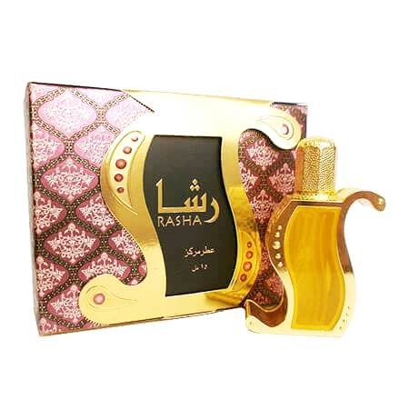 Rasha Khadlaj Rasha 15ml от Khadlaj.  Женский цветочно-фруктовый мускусный аромат.

Свежая сладость на фоне теплых цветов, очень гармоничный аромат без резких нот.
Верхняя нота:цветочные оттенки, жасмин
Средняя нота:фруктовые нюансы
Базовая нота:мускус
Женские ориентальные духи Rasha многогранны и чарующи. Их изысканный позолоченный флакон заставляет сердца прелестных дам биться чаще. В аромате причудливым образом переплетаются тончайшие нити цветочных, мускусных и фруктовых оттенков. Волнующие начальные ноты раскрываются ароматами весенних и летних садовых цветов. Им вторит аристократичный прохладный жасмин. Сердце наполнено оттенками свежих фруктов, придающих аромату многогранность и наполненность. В шлейфе появляется чарующий мускус, подчеркивающий изящность и харизматичность обладательницы аромата.