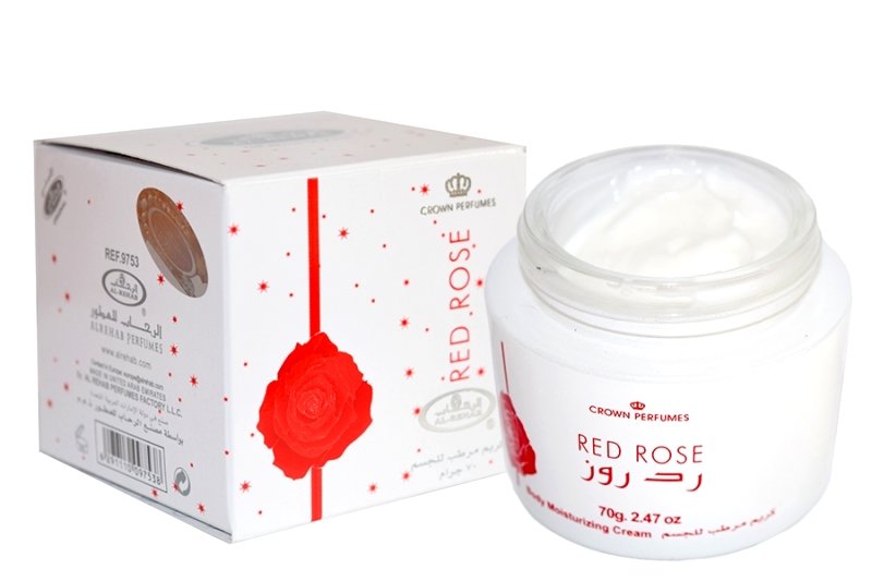 Red Rоsе парфумований крем для тіла (70gm) Чудесный аромат крема, романтично-нежно сладкий, благоухают ароматом роз и мягкой ванилью.
Скромно и элегантно-сладковато.
Аромат, который дарит почти осязаемую чувственность и женственность.
Великолепный увлажняющий крем для тела  с манящими нотами подарит вашей коже настоящее наслаждение, окутает теплой аурой, сотканной из нежного и чувственного аромата. Магия этого парфюмированого крема покорила сердца уже многих женщин, а устоите ли вы перед его чарами?
Таинственность аромата кроется в тонкой и продуманной композиции, которая таит в себе неисчерпаемую энергию и магнетизм. 

Нежная консистенция крема нежно питает кожу, интенсивно увлажняет, придавая ей чувственность, мягкость и бархатистость.  