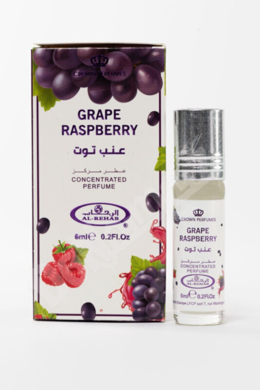 Grape Raspberry - 6ml Al-Rehab Справжній виноградний бум!

Ноти початку: солодкі нотки чорного американського винограду, виноградний лимонад 
Ноти середини: виноград, м'які квіти 
Ноти бази: виноград, малина.
