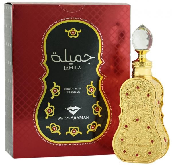  Jamila Swiss Arabian Свежий и нежный, искрящийся, женственный аромат. Легкие цветочные ноты гардении, жасмина и фруктовый аккорд.
Золотой флакон в виде корпуса скрипки из металла, украшен узорами и мелкими красными стразами. 