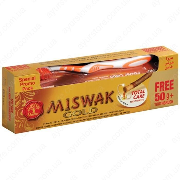 Зубна паста  Miswak Gold Dabur 170 грам. (120+50) Зубна щітка в подарунок Зубна паста  Miswak Gold Dabur 170 грам. (120+50) Зубна щітка в подарунок