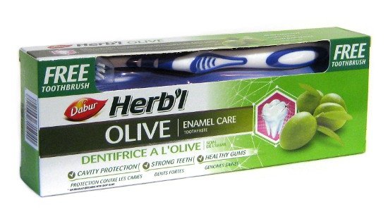 Зубная паста Dabur Herbal Olive (с экстрактом оливы) 150г + щетка Зубная паста без фтора Dabur Herbl olive enamel care (с экстрактом оливы) в комплекте с зубной щеткой, не содержит вредных химических веществ. Натуральная формула зубной пасты Dabur Herbl olive enamel care обладает уникальными свойствами, которые предотвращают зубной налет, уничтожают бактерии и укрепляют зубную эмаль обеспечивая сверкающую улыбку и белоснежные зубы.

150 г + зубная щетка в комплекте.