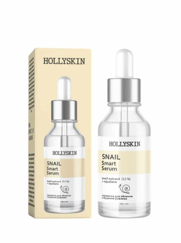 Сироватка для обличчя HOLLYSKIN Snail Smart Serum Сироватка з муцином равлика має лімфодренажну дію, сприяє виведенню зайвої рідини, заспокоює, зволожує шкіру, насичує її корисними речовинами і захищає від згубного впливу ультрафіолетових променів. Вона на молекулярному рівні пришвидшує синтез колагену та еластину, надає шкірі свіжості, вирівнює тон і мікрорельєф. 

Склад:	Aqua, Damascena Rose Flower water, Propanediol, Snail Slime Extract, Sodium carboxymethyl cellulose gum, Dextrin, Squalane, Parfum, Ethylhexylglycerin, Phenoxyethanol.

Спосіб використання:	За допомогою піпетки нанести невелику кількість засобу на обличчя. Використовувати 1-2 рази на день.

Тип шкіри:	комбінована, суха

Об’єм:	30 ml

Вік:	18+