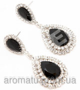 Серьги вечерние с черными камнями 6см 330561