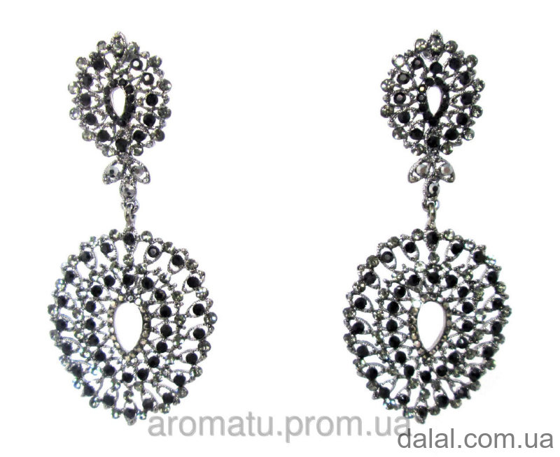 Серьги вечерние с черными камнями 9,6см 3305617 