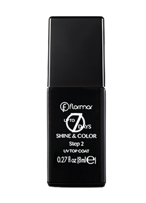 Лак для ногтей Flormar DAILY PARTY, TOP COAT (2739200) 2-ступенчатая система: лак + UV Top Coat 

Лак с гель-эффектом салонного качества (без сушки в UV -лампе). 

Преимущества использования: 

насыщенный цвет, повышенная стойкость и ультра блеск;
наносится как обычный лак; 
не требует специального оборудования, сохнет без лампы; 
ногтевые пластины не спиливаются перед нанесением, не травмируются; 
 снимается обычным средством для снятия лака. 

UV Top Coat Преимущества использования: 
Позволяет быстрее высушить лак. 
Усиливает блеск и глянцевое сияние лака. 
Предотвращает скалывание лака, повышает стойкость.