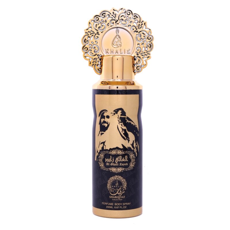 Дезодорант Ghaliha Zayed 200 ml  ​Модный бренд Khalis выпустил мужскую композицию Ghaliha Zayed для поклонников сложных гурманских ароматов.

Необычный восточный парфюм радует интересной игрой на коже, сложным и многогранным раскрытием, великолепной стойкостью и чудесным шлейфом. Композиция универсальная, подойдет для дневного или вечернего образа. Открывается озорными переливами розового перца.

Его кокетливые аккорды замечательно оттеняют кремовую нежность сливок, создавая интригующее и пикантное звучание. Изысканные вкрапления грациозной лилии и сексуальной туберозы придают аромату особую глубину и томность, заманивая в свои сети, а завершает обворожительный образ классическая древесная база с солирующим кипарисом.​