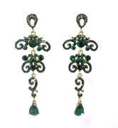 Серьги вечерние с зелеными камнями 10см 32035