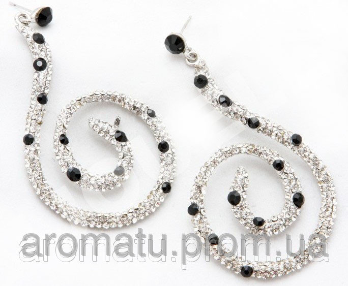 Серьги вечерние с черными камнями 8см 32036 