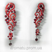 Серьги вечерние с красными камнями