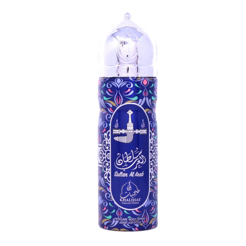 Дезодорант Sultan Al Arab (Султан Араб) 200ml  Sultan Al Arab – роскошные восточный аромат для женщин и мужчин, созданные арабским брендом нишевых ароматов Khalis. Великолепный чувственный пряный аромат вдохновлен старинными традициями и волшебными легендами Востока, его утонченной чувственности и полыхающими страстями, томлению необузданных желаний и невероятной сексуальной притягательности.

Пряными теплыми аккордами восточных специй открывается лаконичная, идеально сбалансированная, композиция аромата, наполняясь в средних нотах яркими искристыми чистыми свежими и роскошными цветочными оттенками и завершаясь в шлейфе парфюма невероятно чувственными мускусными нотами.