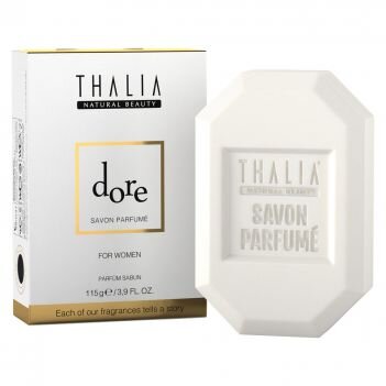 Парфюмированное мыло Thalia DORE для женщин, 115г  3605067 Подарите себе сеанс ароматерапии, изысканный уход за кожей и незабываемые эмоции! Шелковистые парфюмированное мыло DORE - это цветочный букет с нотами иланга, дамасской розы, жасмина, пудры и мускуса, который обволакивает ваше тело, словно тончайшие кружева ... Мягкая обильная пена превратит релаксирующее ванну в настоящую ароматную наслаждение. Не содержит щелочи, парабенов и животного жира.