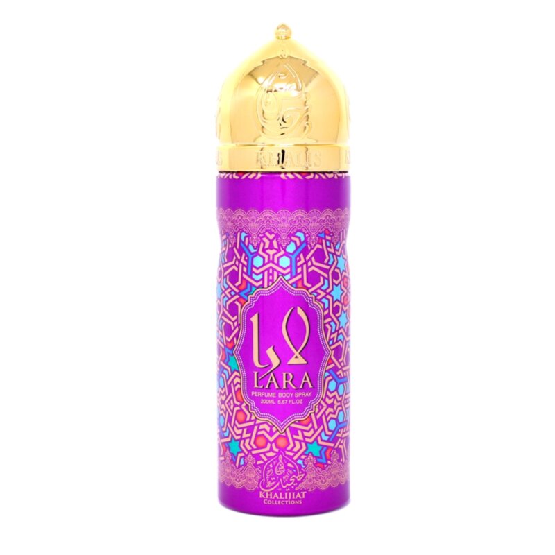Дезодорант Lara Body Spray 200ml  Lara Body Spray - это цветочный аромат для женщин, он принадлежит к группе. Новый и особый язык в мире парфюмерии, который представляет вас элегантным и прекрасным образом. После того, как вы нанесете Lara by Arabian Oud, вы заметите сохраняющееся качество более теплых и мягких оттенков, которые скрывают сущность элегантных и успокаивающих чувств. С уникальной смесью цветочных свежих цветов, ландышей, мускуса, шоколада и личи.