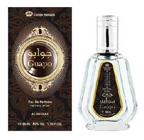 Спрей Guapo (35 ml)  Al-Rehab Guapo - аромат для мужчин. Принадлежит к восточной, древесной группе запахов. Изготовлен в Саудовской Аравии, относится к бренду Al-Rehab. Аромат не содержит спирта, в его состав входят натуральные масла. Композиция аромата - тандем величия дерева агар и томность мускуса. Достоинство и покоряющая пленительность – лейтмотив представленного восточного благоухания.