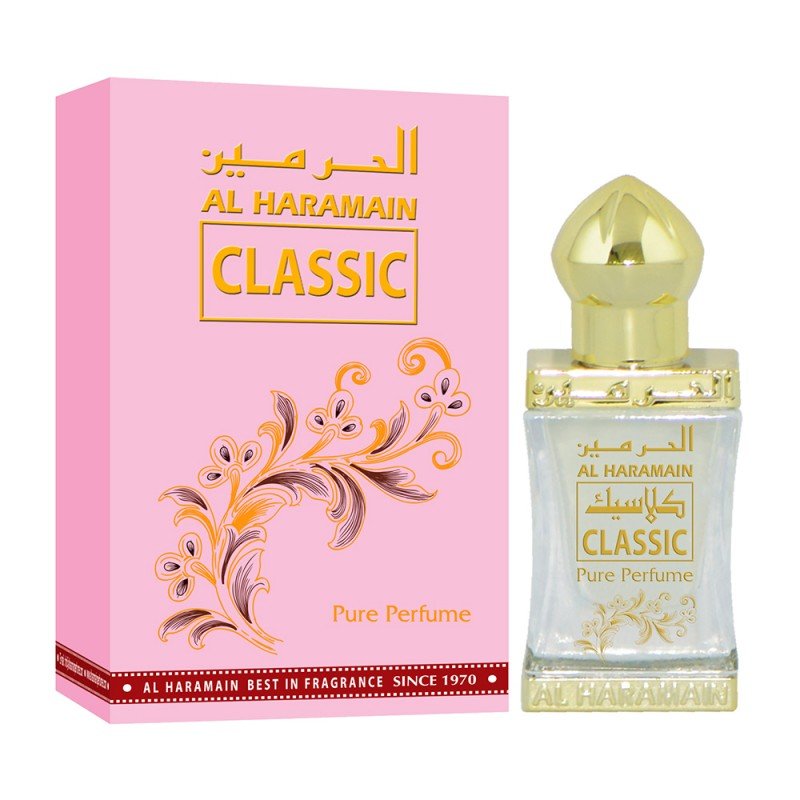 Classic Al Haramain 12 мл Упоительные арабские духи от всемирно известного производителя Al Haramain – это бархатистый и глубокий аромат, который предназначен исключительно для прекрасных женщин. Появившись в ноябре 2014 года, эта композиция моментально заняла свое место в женских сердцах.

Это восточный аромат, который отличается своей сдержанностью и строгостью. 

В сердце аромата преобладает терпкий мускус, который сочетается с древесными нотками. .

Состав: фруктово-цветочное начало, древесно-цветочная середина и древесная, мускусная и ванильная база.

Ноты начала: бергамот, иланг-иланг, манго, роза, слива.

Средние ноты: роза, жасмин, иланг-иланг, древесные нотки.