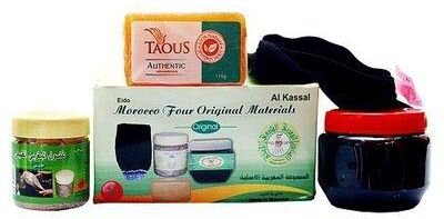 Набір для хамам Al Kassal Morocco Four Original Materials 1. Марокканское натуральное мыло.

Вымойте тело водой, сделайте массаж натуральным марокканским маслом с мылом в течение 3-5 минут.

2: Марокканские перчатки

Массаж марокканской перчаткой для рук удаляет омертвевшие клетки кожи и делает кожу мягкой.

3: Мыло Аль-Тавус

Это натуральное мыло с приятным запахом, которое помогает вашему телу улыбаться.

4. Марокканский гасуль

Небольшое количество добавляют в 0,5 стакана теплой воды, хорошо перемешивают и добавляют в качестве маски на волосы на 20 минут. Это укрепит волосы и сделает их мягкими.