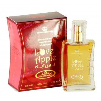 Спрей Love Apple 50ml  Новый женский аромат от Al Rehab.
Нежный, сладкий аромат ванили и яблока. Придает неповторимость женского тепла. С яркой ноткой сочного красного яблока.

Начальная нота: Зеленое яблоко
Нота сердца: Ваниль, Корица
Конечная нота: Мускус