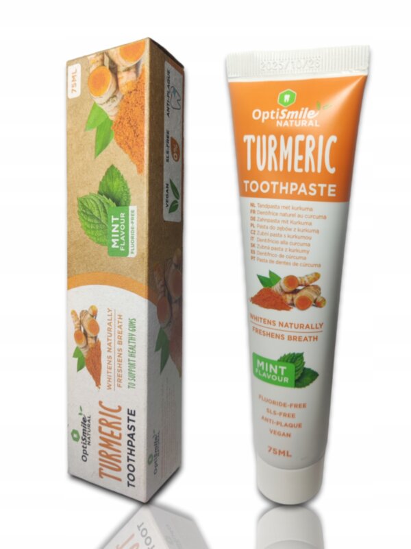 Зубна паста з куркумою та м'ятою OptiSmile 75 ml Натуральна зубна паста з куркумою та м'ятою
Веганський продукт
Проти зубного нальоту
Рекомендується у комплекті з екологічними бамбуковими зубними щітками.