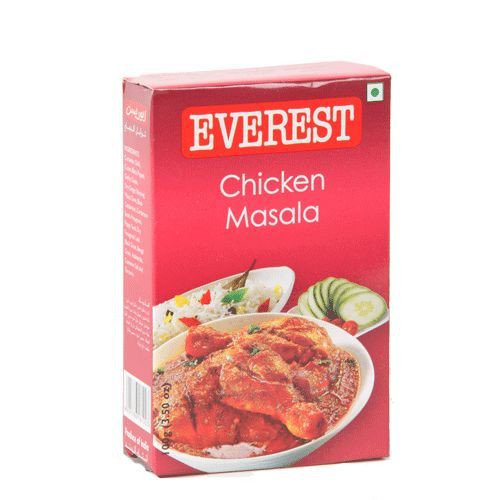 Смесь специй для курицы (Chicken Masala) 50г Смесь специй Everest Chicken Masala используется для приготовления блюд из мяса птицы средней остроты. Придает карри из курицы идеальный баланс между специями и остальными ингредиентами блюда.

Состав: Асафетида, белый маш, кардамон черный, черный маш, черный перец, семена кардамона, кассия, чили, гвоздика, поваренная соль, кориандр, тмин, имбирь, чеснок, пажитник, листья пажитника, мэйс, мускатный орех, маковые семечки, куркума.